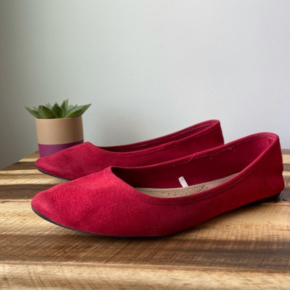Red Faux Suede Flats